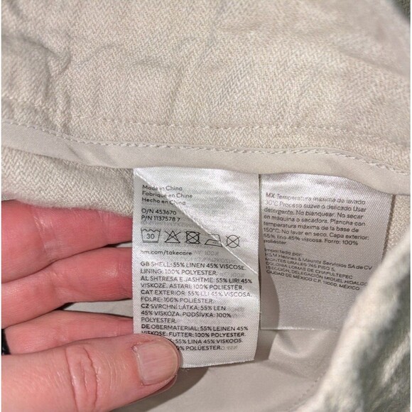 H&M Pants 10 Women's Beige High Rise Straight Leg Linen Blend Ankle Casual - Picture 8 of 8